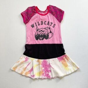 CourtneyCourtney Dress Girls 6/7 Wildcats Twirly Pink Tie Dye Handmade Upcycled
